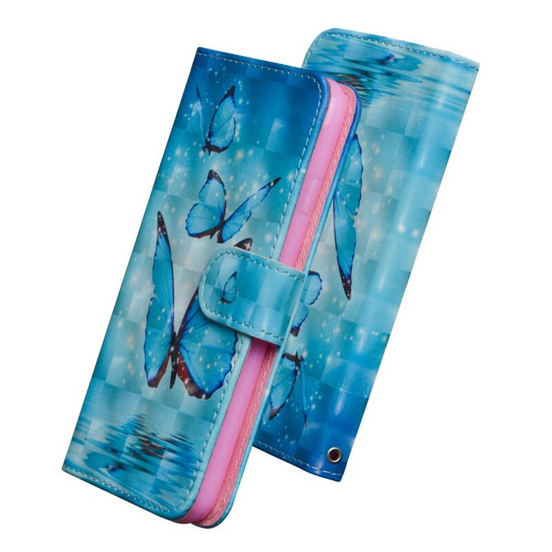 Capa Flip Para Huawei P Smart 2020 Borboletas Azuis Voando