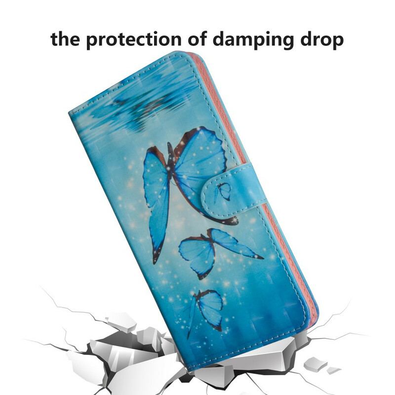Capa Flip Para Huawei P Smart 2020 Borboletas Azuis Voando