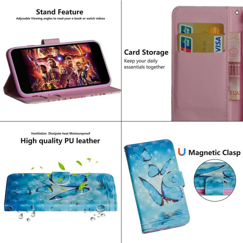 Capa Flip Para Huawei P Smart 2020 Borboletas Azuis Voando