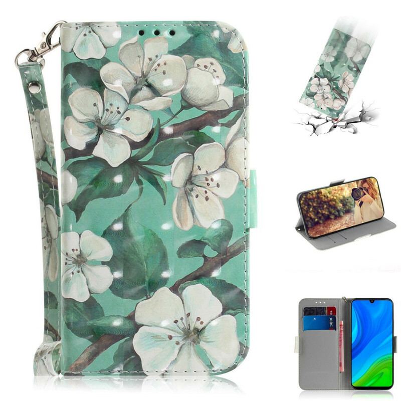 Capa Folio Para Huawei P Smart 2020 De Cordão Ramo Florido Com Alça