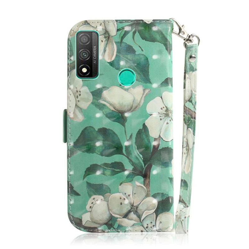 Capa Folio Para Huawei P Smart 2020 De Cordão Ramo Florido Com Alça