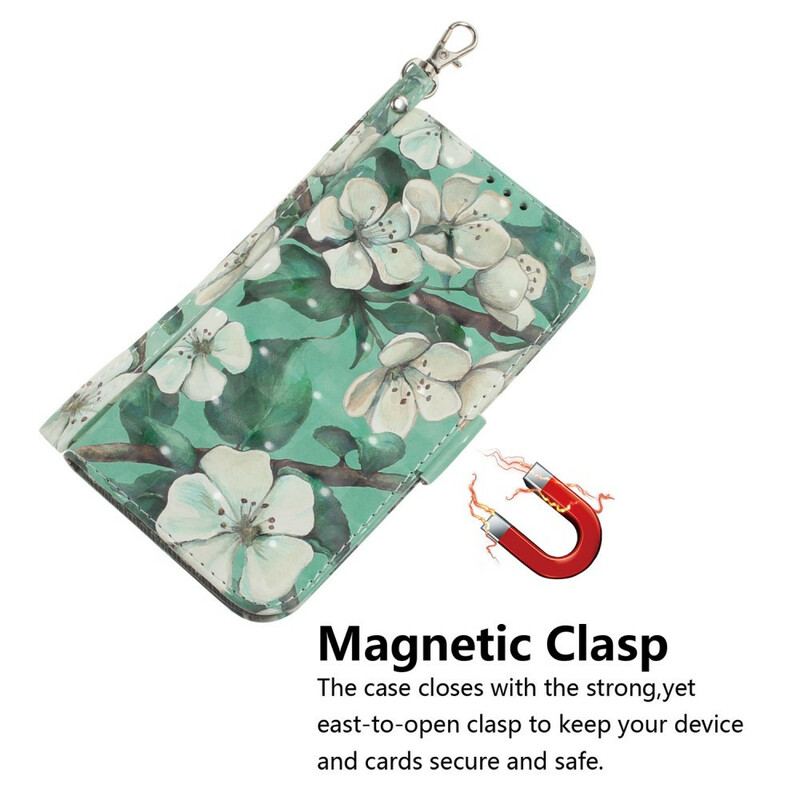 Capa Folio Para Huawei P Smart 2020 De Cordão Ramo Florido Com Alça