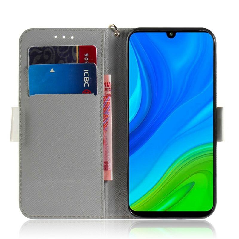 Capa Folio Para Huawei P Smart 2020 De Cordão Ramo Florido Com Alça