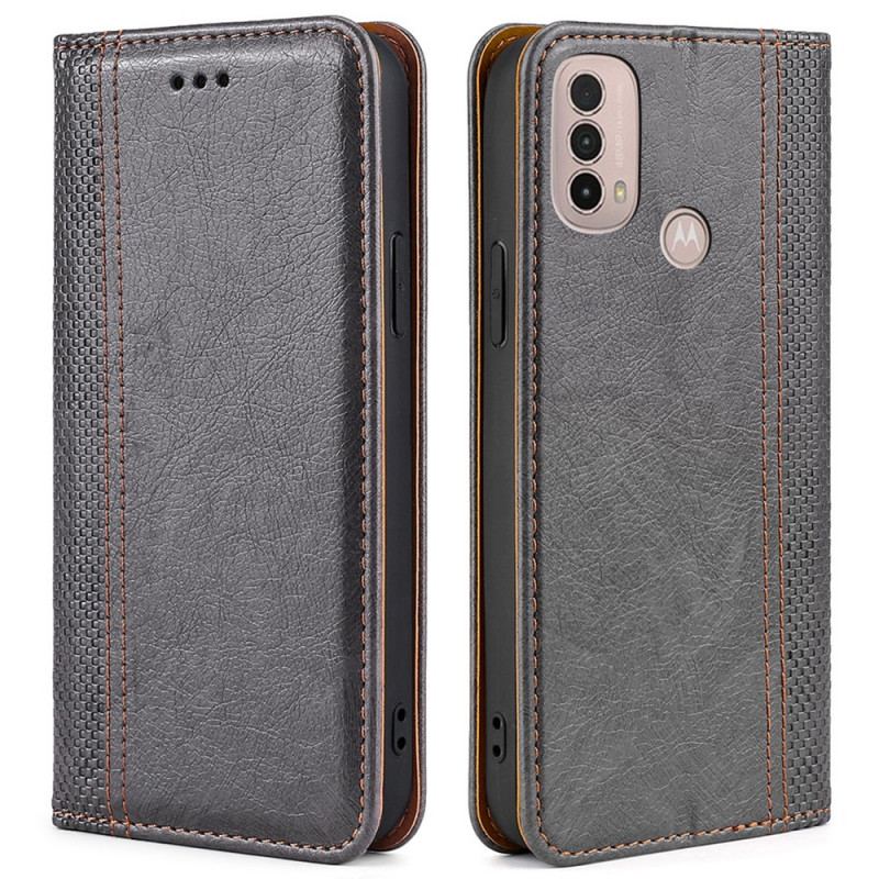 Capa De Celular Para Moto E40 / E30 / E20 Flip Costura De Couro Rachado De Lichia