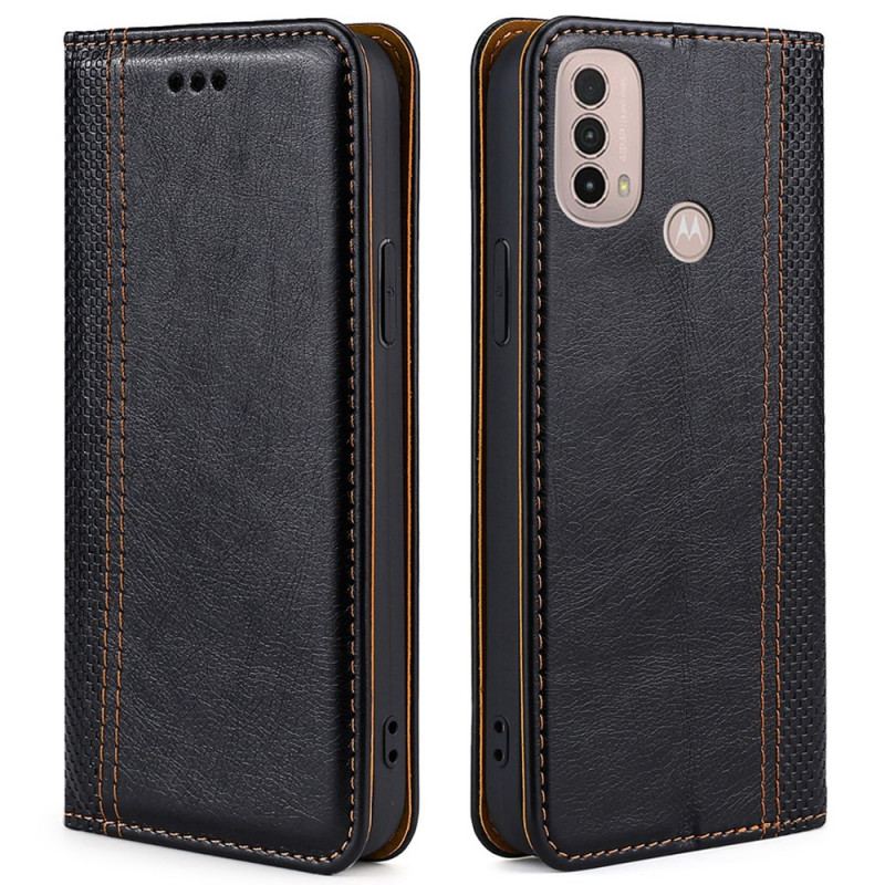 Capa De Celular Para Moto E40 / E30 / E20 Flip Costura De Couro Rachado De Lichia