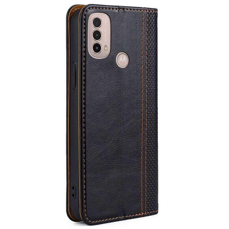 Capa De Celular Para Moto E40 / E30 / E20 Flip Costura De Couro Rachado De Lichia