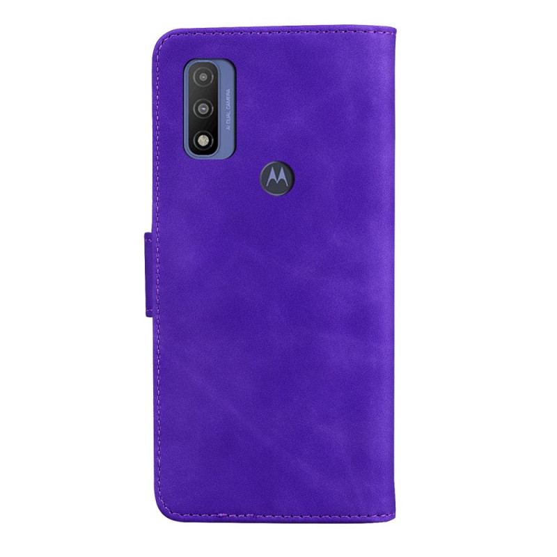 Capa De Couro Para Moto E40 / E30 / E20 Borboleta Com Toque De Pele