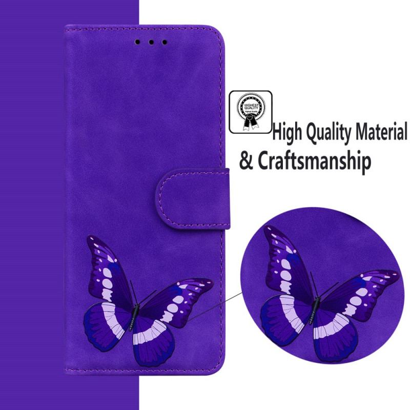 Capa De Couro Para Moto E40 / E30 / E20 Borboleta Com Toque De Pele
