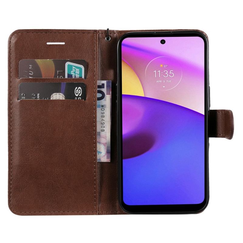 Capa De Couro Para Moto E40 / E30 / E20 De Cordão Efeito De Couro Com Tiras