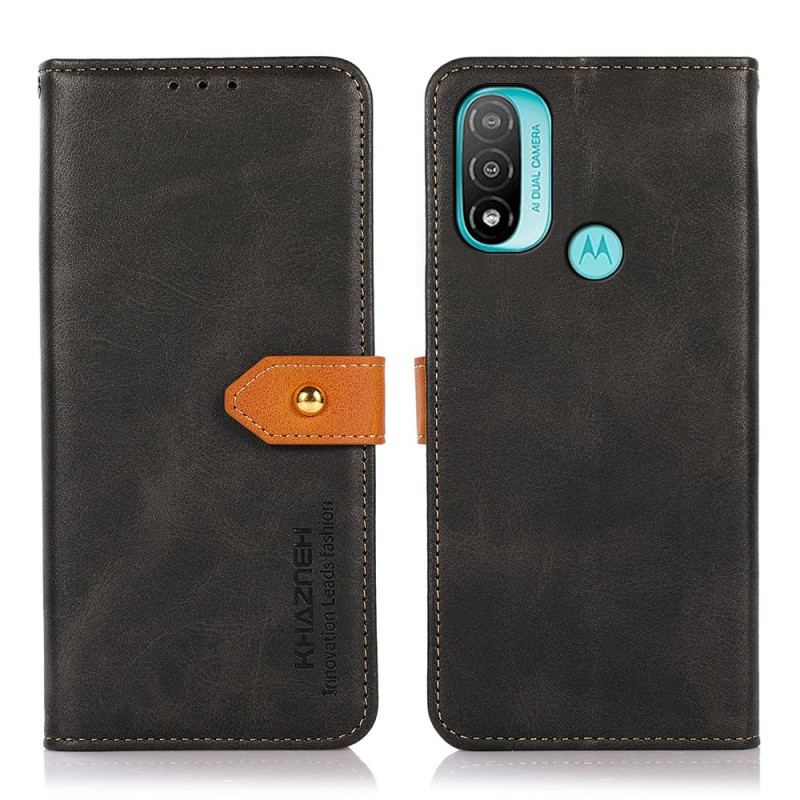 Capa De Couro Para Moto E40 / E30 / E20 Fecho Dourado Bicolor Khazneh