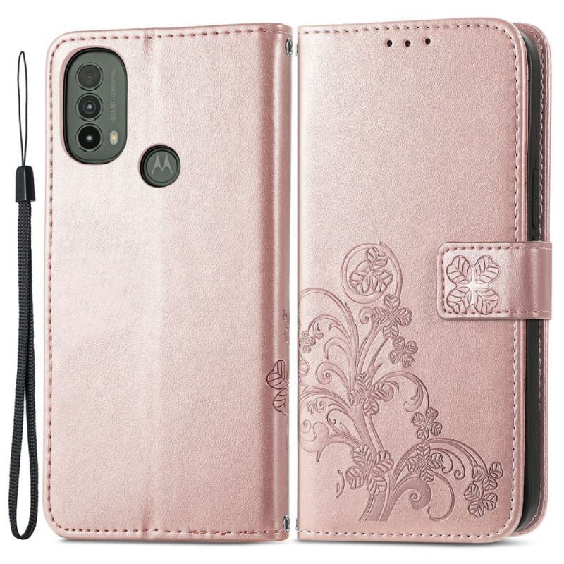 Capa De Couro Para Moto E40 / E30 / E20 Trevo-de-quatro-folhas