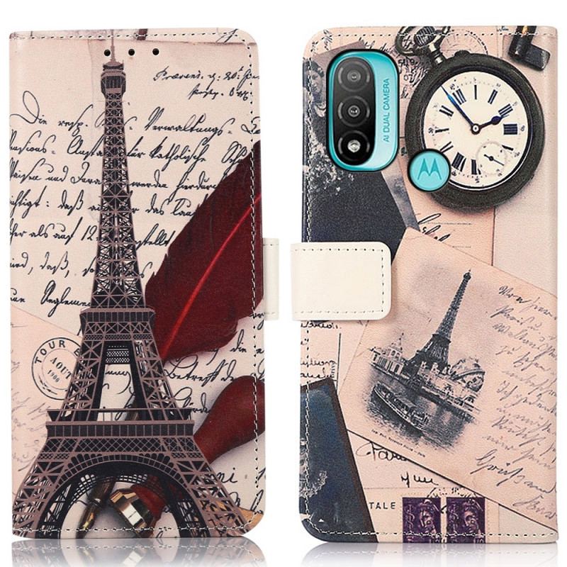 Capa Em Pele Para Moto E40 / E30 / E20 Torre Eiffel Do Poeta