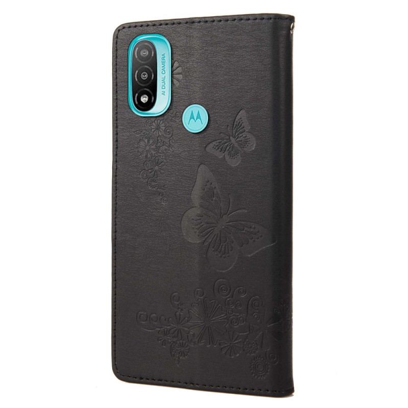 Capa Flip Para Moto E40 / E30 / E20 De Cordão Borboletas Esplêndidas