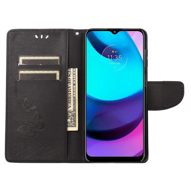 Capa Flip Para Moto E40 / E30 / E20 De Cordão Borboletas Esplêndidas