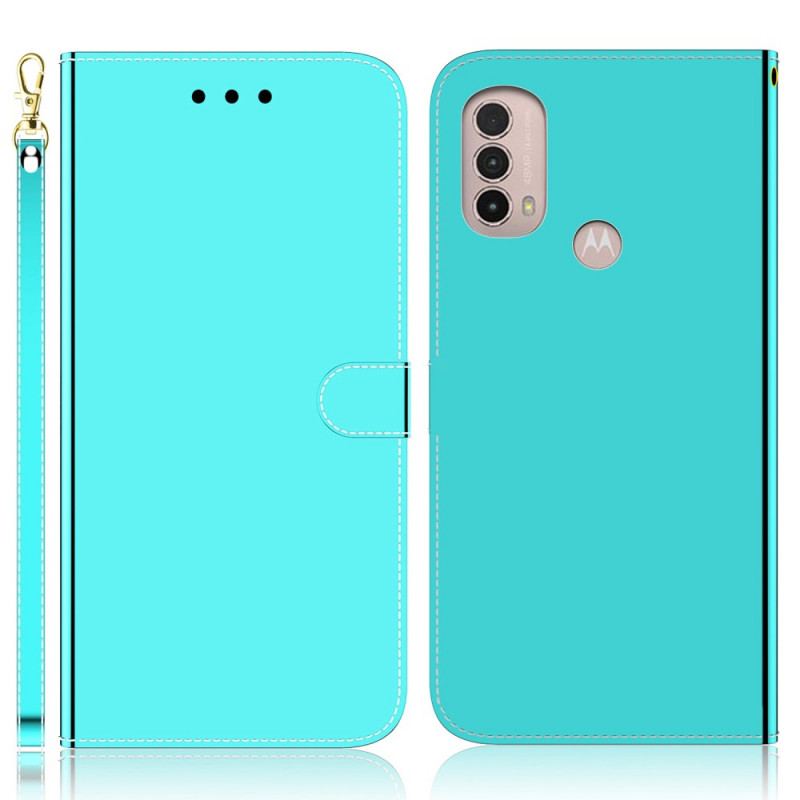 Capa Flip Para Moto E40 / E30 / E20 Capa De Espelho De Couro Sintético