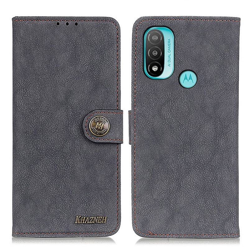 Capa Folio Para Moto E40 / E30 / E20 Couro Dividido Retrô Khazneh