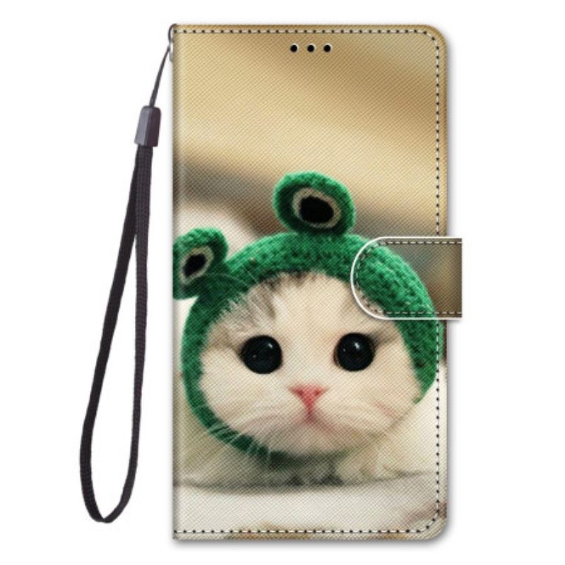 Capa De Couro Para Xiaomi Redmi 10A De Cordão Engraçado Gato Tanga