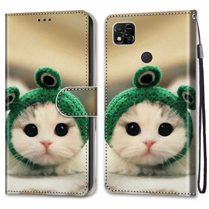Capa De Couro Para Xiaomi Redmi 10A De Cordão Engraçado Gato Tanga