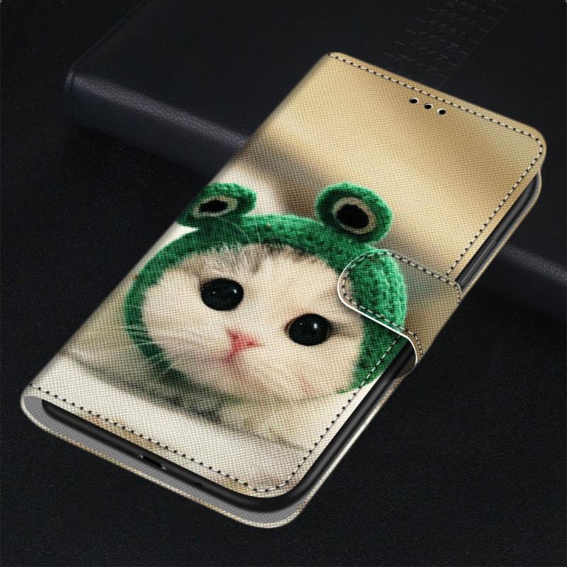 Capa De Couro Para Xiaomi Redmi 10A De Cordão Engraçado Gato Tanga