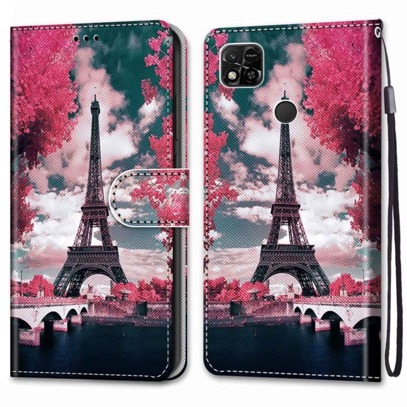 Capa De Couro Para Xiaomi Redmi 10A Torre Eiffel No Verão