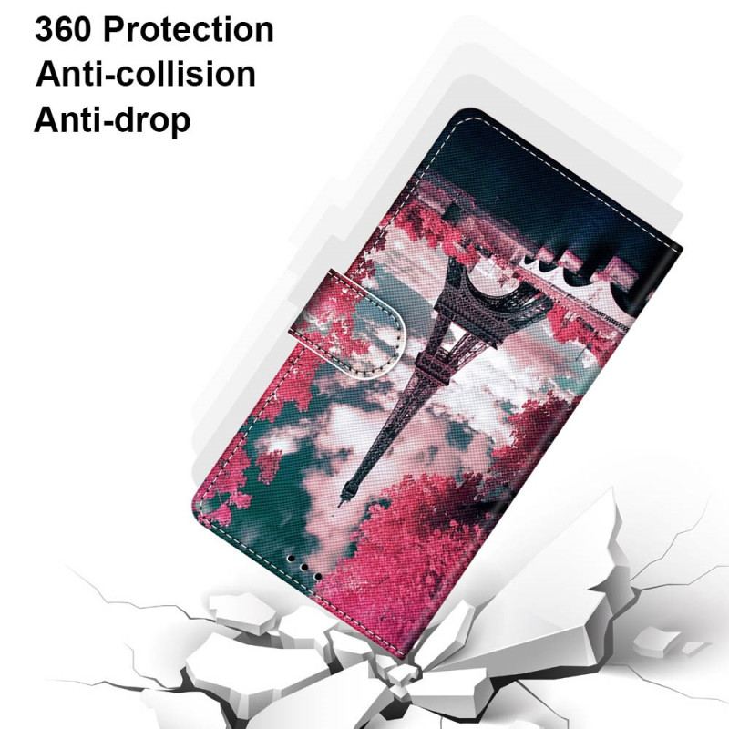 Capa De Couro Para Xiaomi Redmi 10A Torre Eiffel No Verão