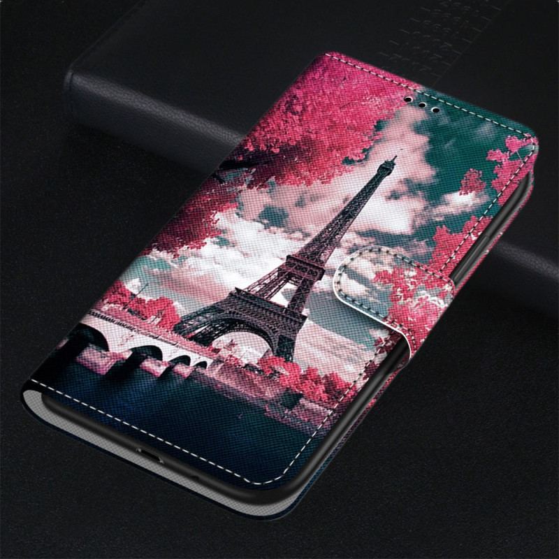 Capa De Couro Para Xiaomi Redmi 10A Torre Eiffel No Verão