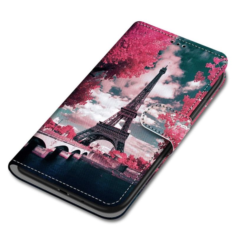 Capa De Couro Para Xiaomi Redmi 10A Torre Eiffel No Verão