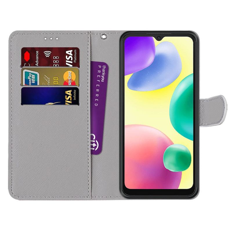 Capa Em Pele Para Xiaomi Redmi 10A De Cordão Tigre Neon Com Alça