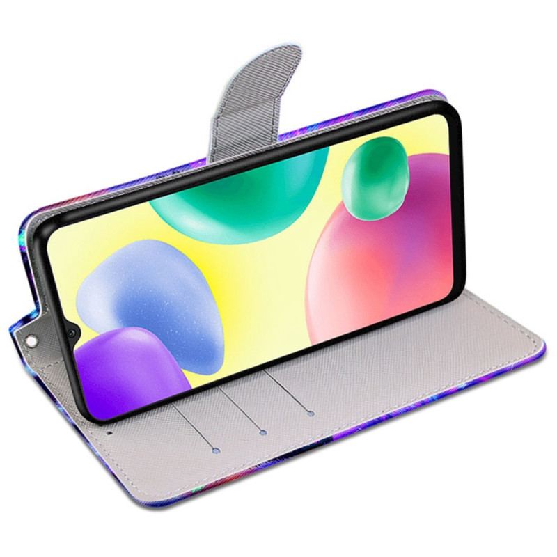 Capa Em Pele Para Xiaomi Redmi 10A De Cordão Tigre Neon Com Alça
