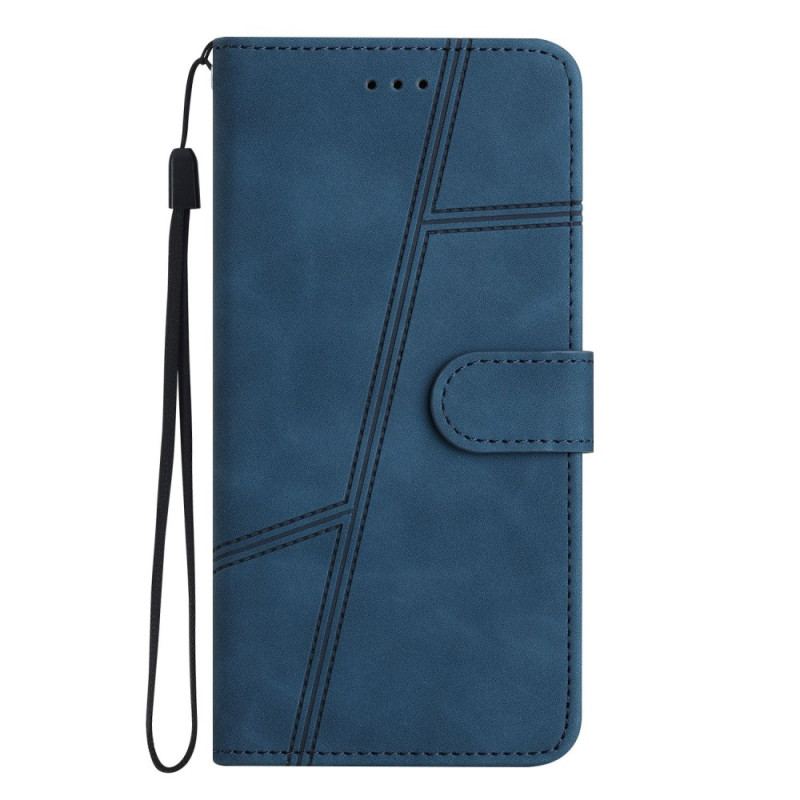 Capa Flip Para Xiaomi Redmi 10A De Cordão Estilo De Couro Geométrico Com Tiras