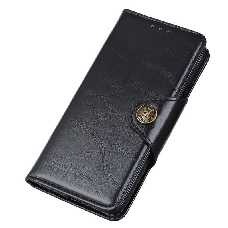 Capa Folio Para Xiaomi Redmi 10A Botão De Imitação De Couro Envernizado Khazneh