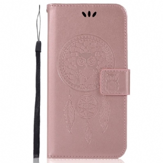 Capa Folio Para Xiaomi Redmi 10A De Cordão Apanhador De Sonhos Coruja Com Alça