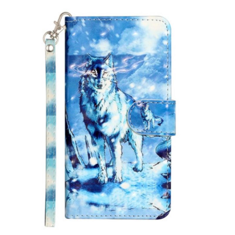 Capa Folio Para Xiaomi Redmi 10A De Cordão Orgulhoso Lobo Com Alça