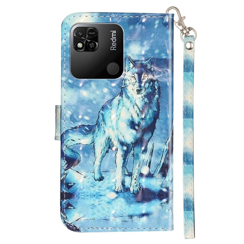 Capa Folio Para Xiaomi Redmi 10A De Cordão Orgulhoso Lobo Com Alça
