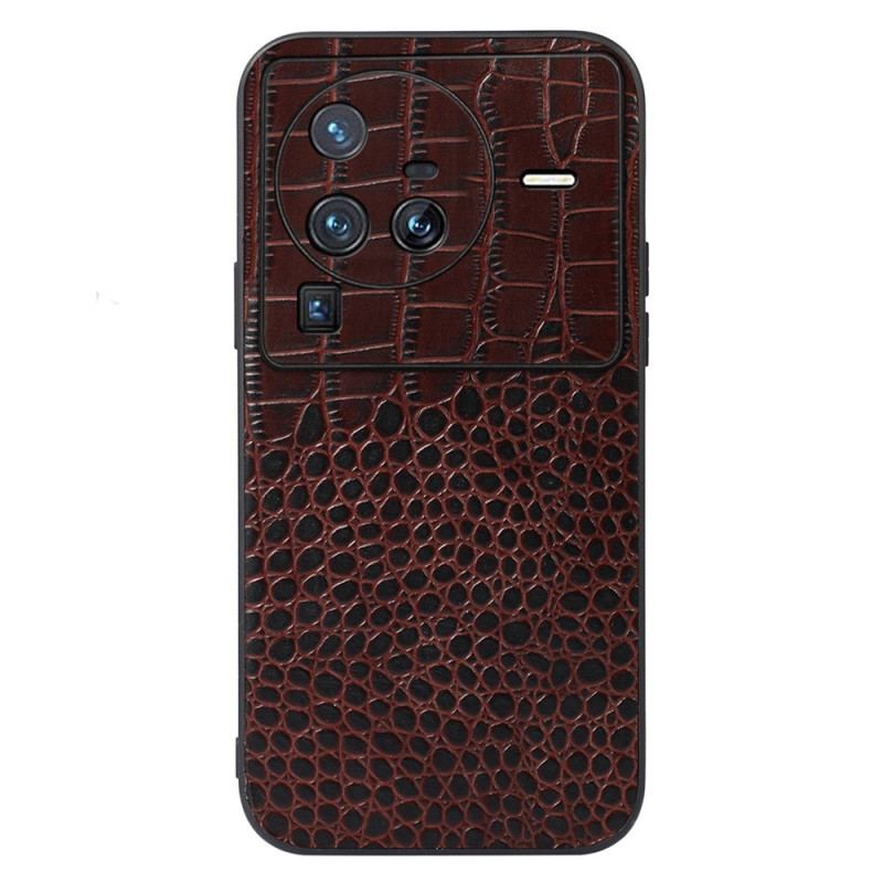 Capa De Celular Para Vivo X80 Pro Couro Genuíno Com Textura De Crocodilo