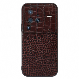 Capa De Celular Para Vivo X80 Pro Couro Genuíno Com Textura De Crocodilo