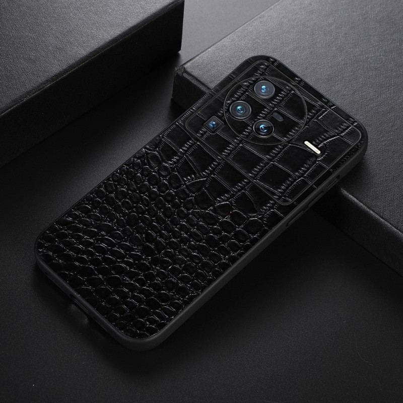 Capa De Celular Para Vivo X80 Pro Couro Genuíno Com Textura De Crocodilo