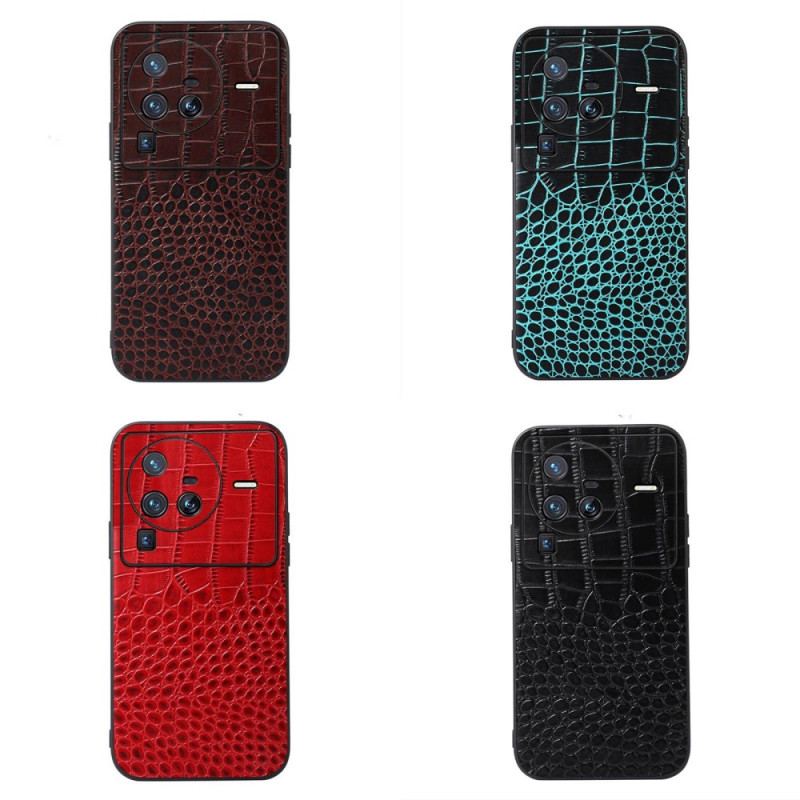 Capa De Celular Para Vivo X80 Pro Couro Genuíno Com Textura De Crocodilo