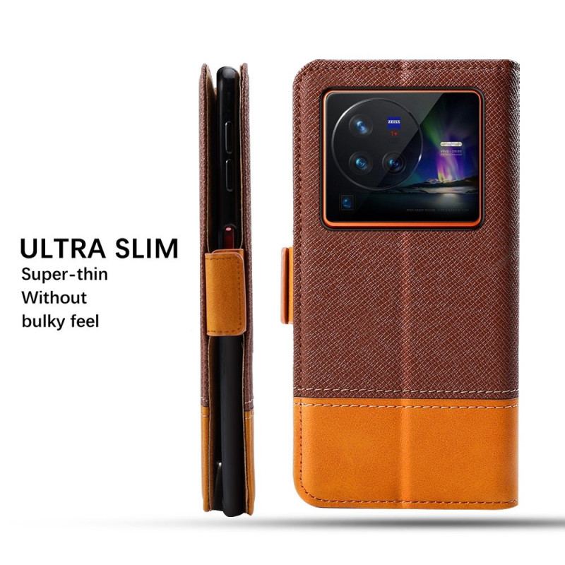Capa De Couro Para Vivo X80 Pro Tecido E Efeito De Couro