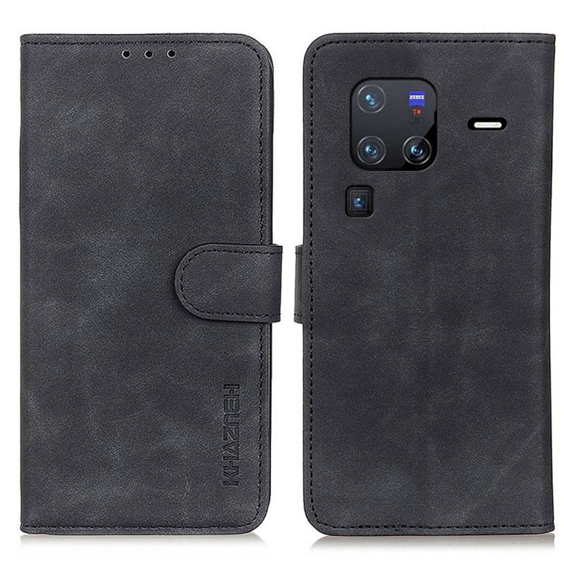 Capa Flip Para Vivo X80 Pro Khazneh Efeito Couro