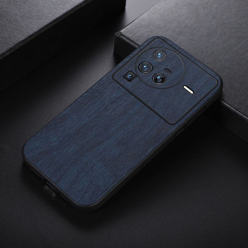 Capa Para Vivo X80 Pro Couro Sintético Efeito De Madeira