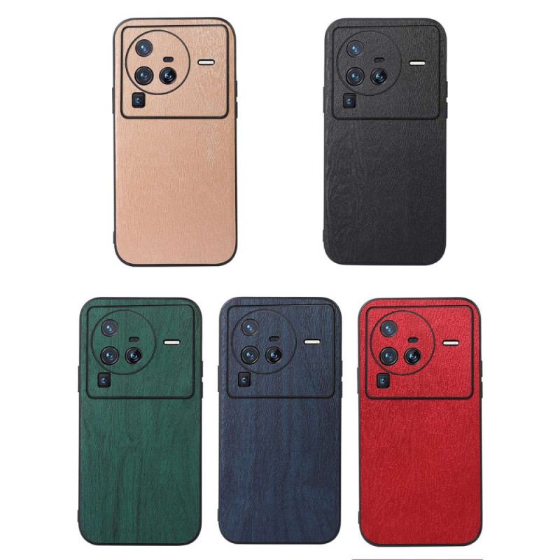 Capa Para Vivo X80 Pro Couro Sintético Efeito De Madeira