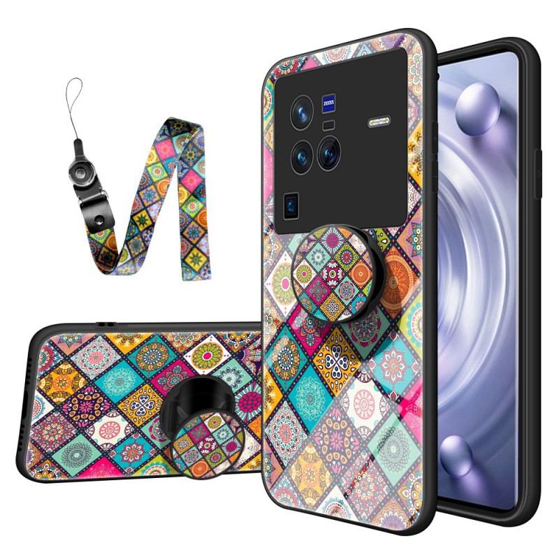 Capa Para Vivo X80 Pro Suporte Magnético Patchwork