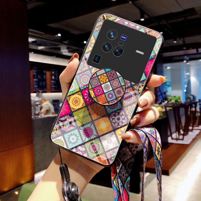 Capa Para Vivo X80 Pro Suporte Magnético Patchwork