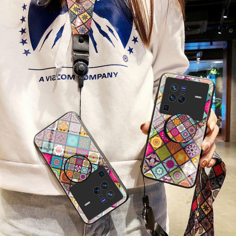 Capa Para Vivo X80 Pro Suporte Magnético Patchwork