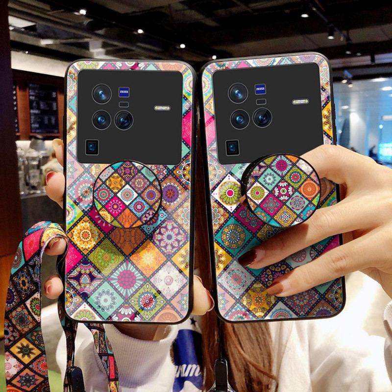 Capa Para Vivo X80 Pro Suporte Magnético Patchwork