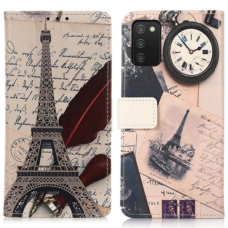 Capa De Couro Para Samsung Galaxy A03s Torre Eiffel Do Poeta