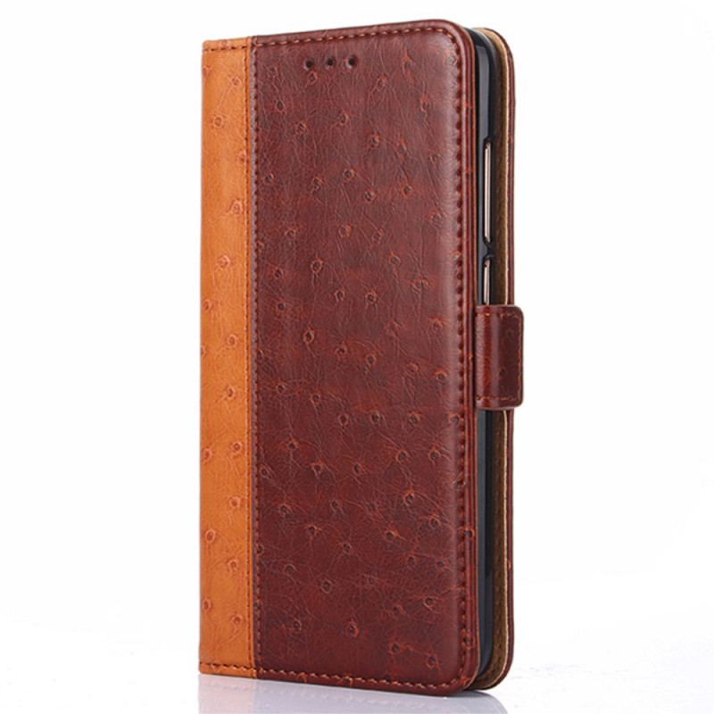 Capa Em Pele Para Samsung Galaxy A03s Textura De Pele De Avestruz Bicolor