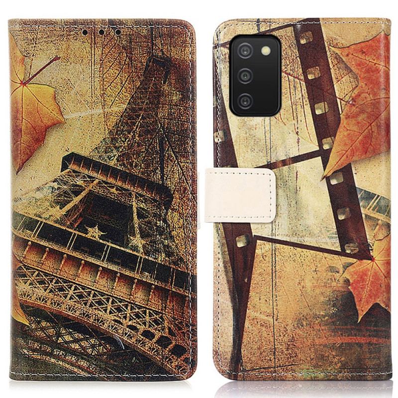 Capa Flip Para Samsung Galaxy A03s Torre Eiffel No Outono