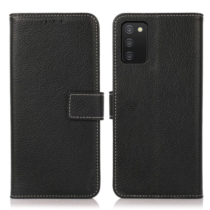Capa Folio Para Samsung Galaxy A03s Costura Litchi Couro Sintético